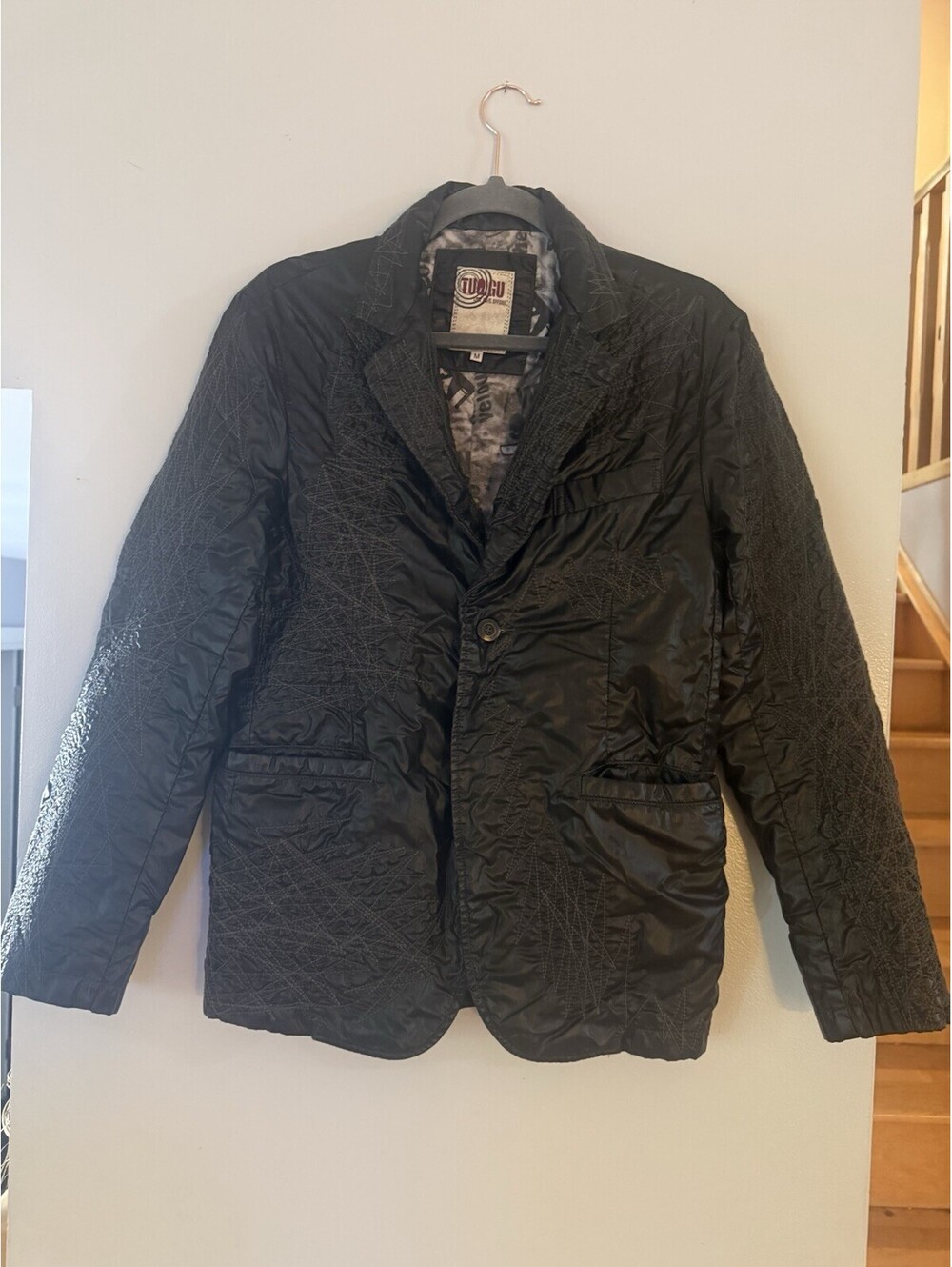 Vintage TUOGU Avant Garde Textured Blazer Jacket Mens Size M Black Archival Y2K